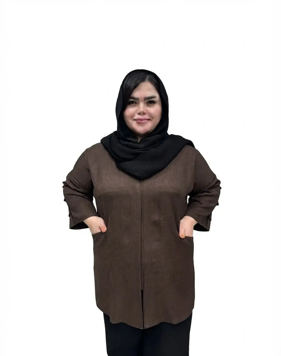 شومیز سایز بزرگ زنانه مدل آستین کرکره ای (یقه ایستاده)